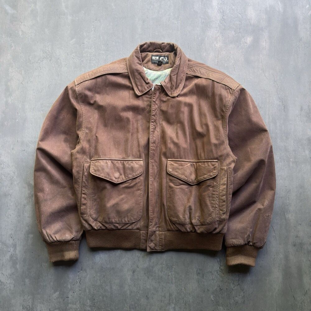 Vintage ELCO Brown Leather Bomber Jacket Map Lining Distressed Men’s S